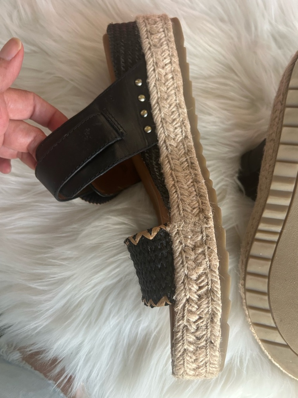 Earth Black and Tan Espadrille Slide Sandals - Picture 5 of 10
